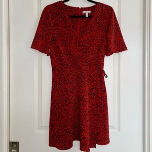 Red and Black Leopard Print Faux Wrap Mini Dress, size MEDIUM